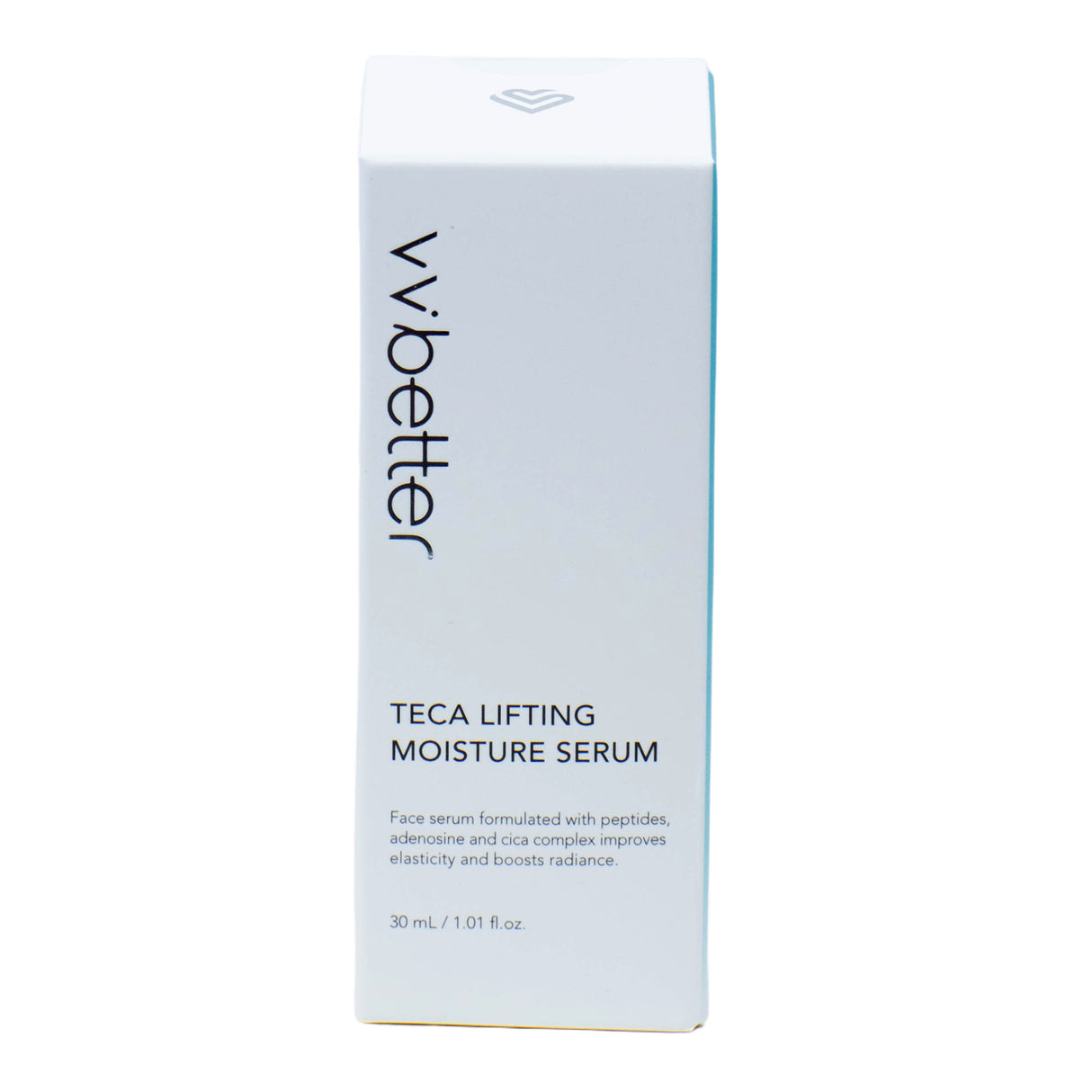Scatola bianca verticale del siero viso Wbetter TECA Lifting Moisture da 30ml con logo e descrizione in nero su sfondo bianco