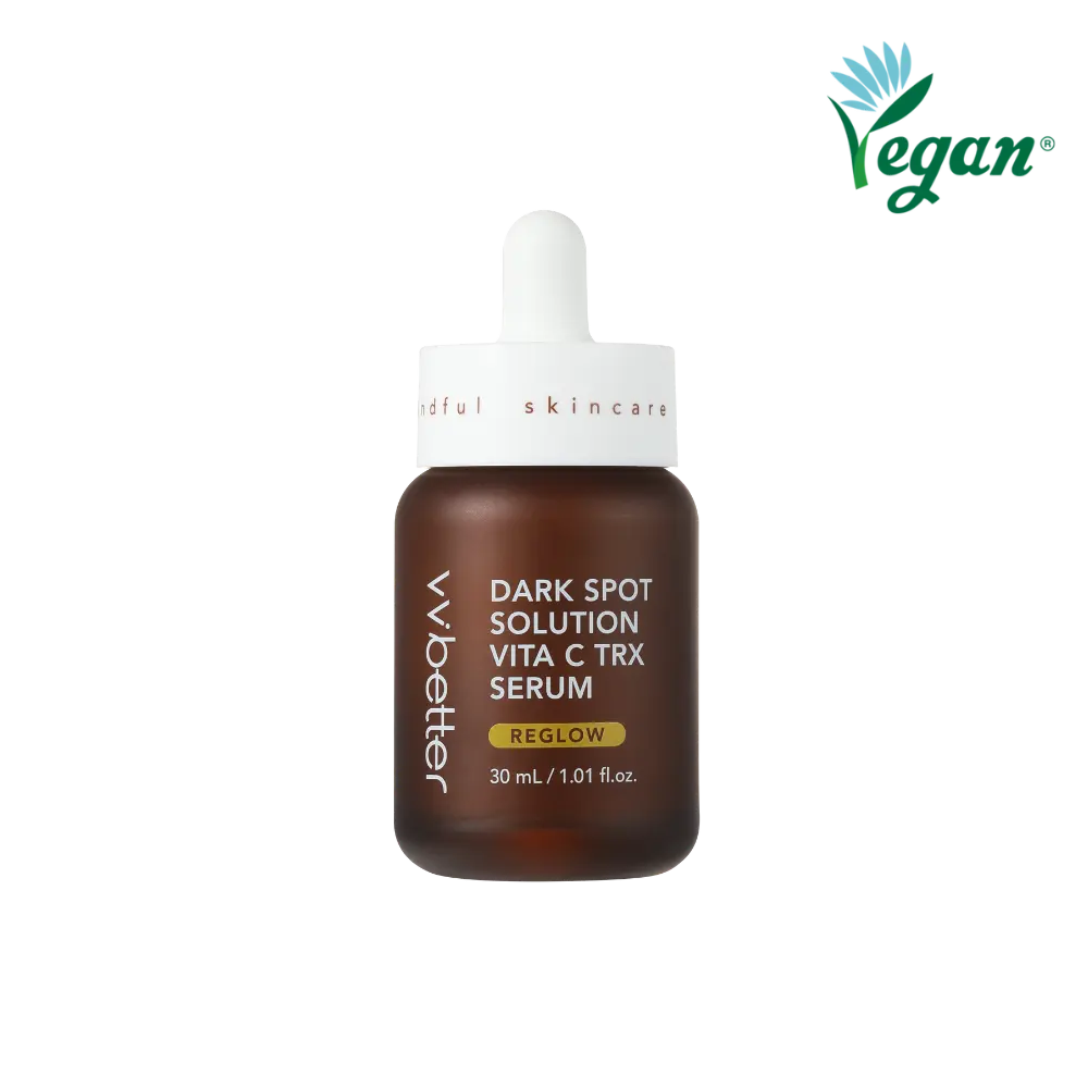 Vvbetter Dark Spot Solution Vita C TRX Serum siero viso anti macchie illuminante con vitamina C in flacone vetro ambrato con pipetta