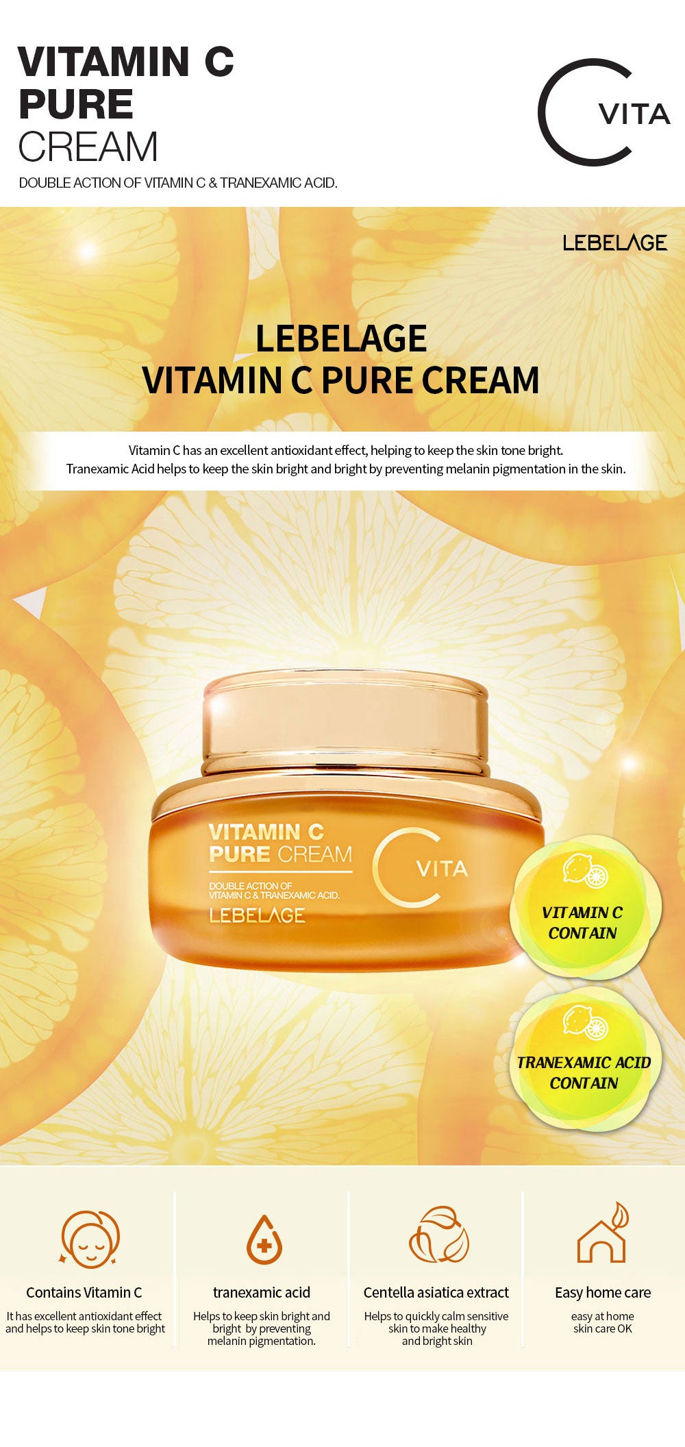 Lebelage Vitamin C Pure Cream – Trattamento Illuminante Anti-Macchia