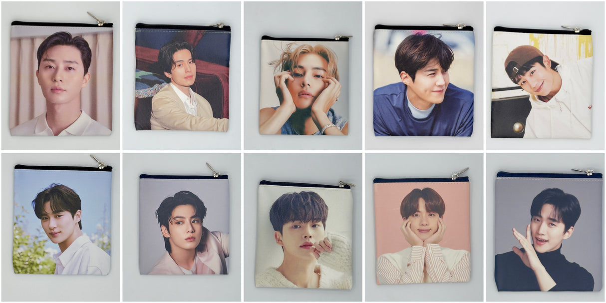 Pochette multiuso con zip – stampa attori e idol coreani 12,5 × 11,5 cm