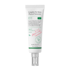 Crema solare AXIS-Y Complete No-Stress SPF 50+ PA++++, tubo bianco da 50 ml per pelli sensibili, protezione solare fisica.