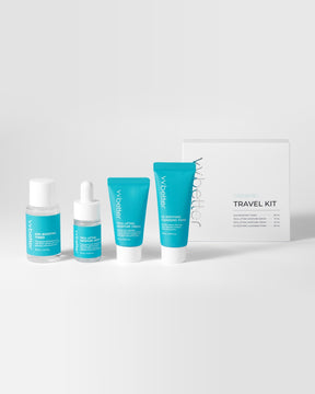 Travel kit skincare coreano con tonico, siero e creme in formato viaggio