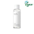 Flacone trasparente da 150 ml di Mixsoon Centella Asiatica Toner con tappo bianco e design minimalista, accompagnato dal logo “Vegan” in alto a destra che indica la certificazione cruelty-free e vegana del prodotto.

