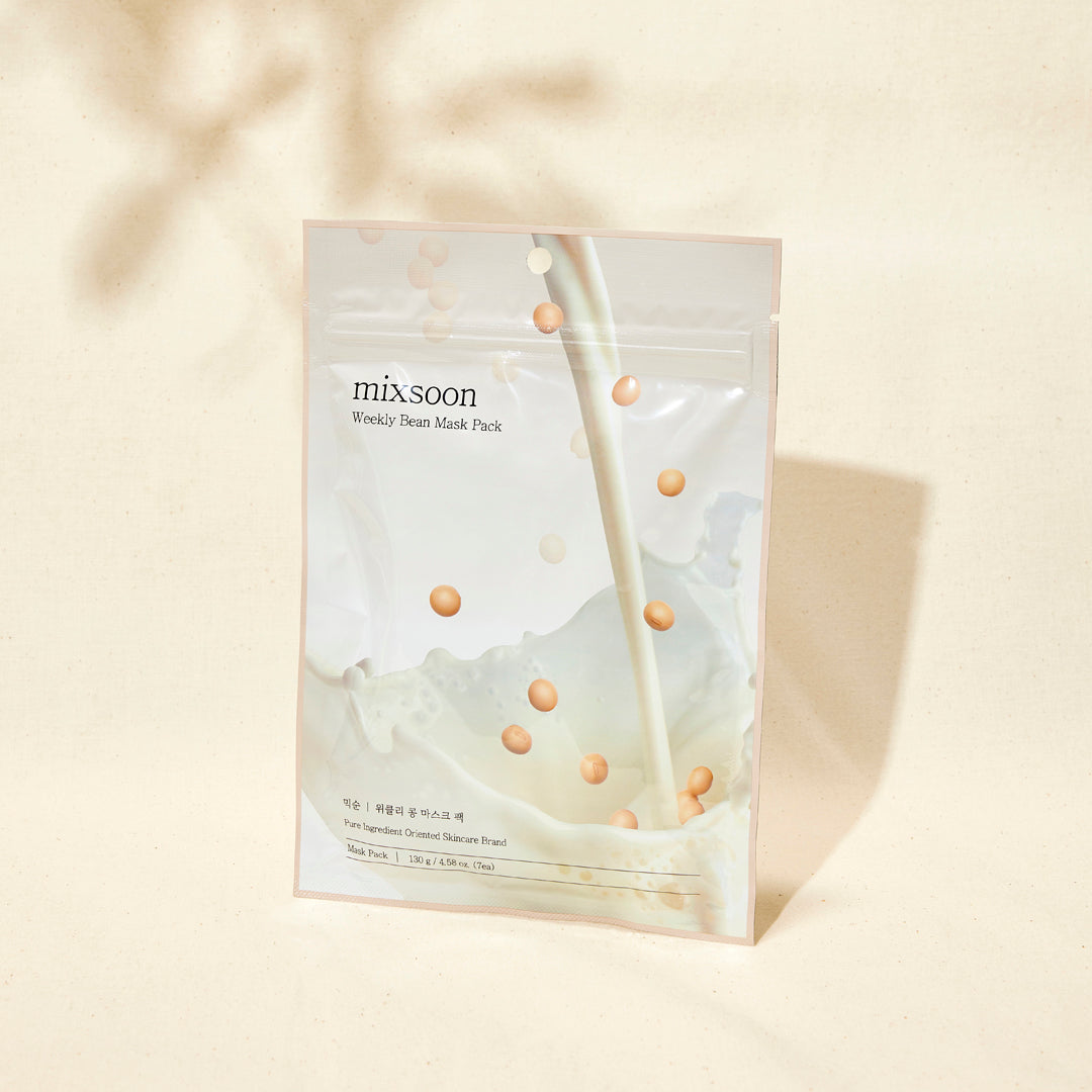 Mixsoon Weekly Bean Mask Pack confezione maschera viso coreana con estratti di fagioli su sfondo chiaro naturale