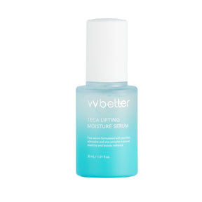 Flacone azzurro di siero viso Wbetter TECA Lifting Moisture da 30ml con tappo trasparente, fotografato su sfondo bianco