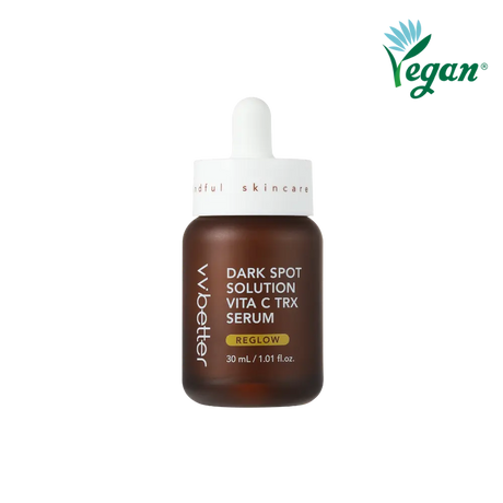 Vvbetter Dark Spot Solution Vita C TRX Serum siero viso anti macchie illuminante con vitamina C in flacone vetro ambrato con pipetta
